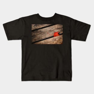 Red Leaf & Wood Planks Kids T-Shirt